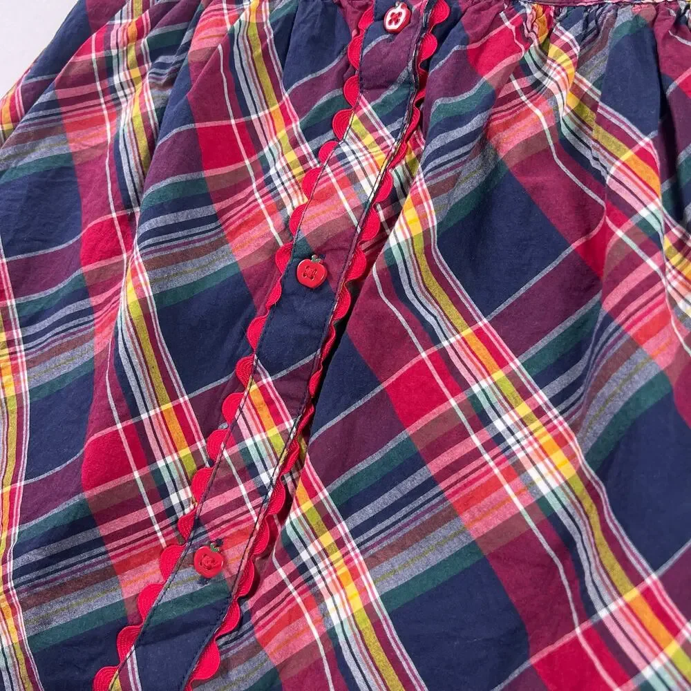 Gymboree Toddler Dress 4T Red Madras Plaid Apple Button Ruffle Cap Sleeve Cotton